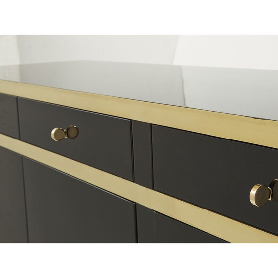 Image 1 of Buffet vintage en laque noire et laiton par J.C. Mahey pour Maison Romeo, 1970