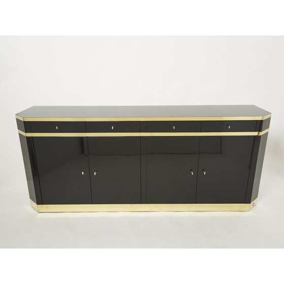 Image 1 of Buffet vintage en laque noire et laiton par J.C. Mahey pour Maison Romeo, 1970