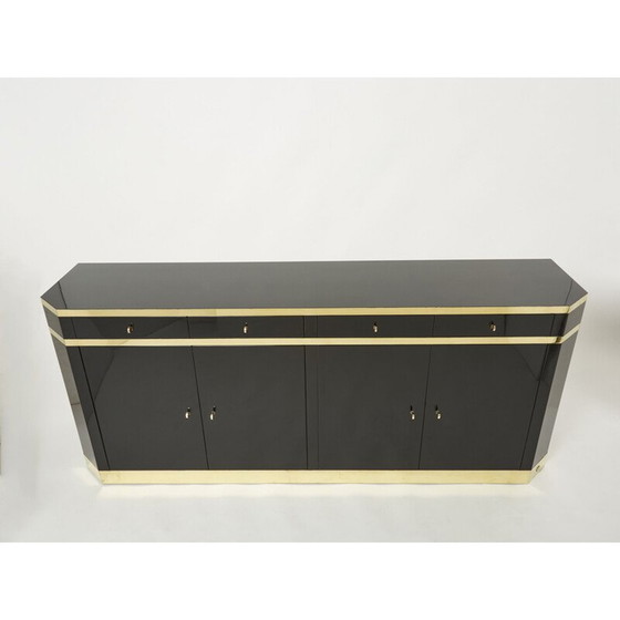 Image 1 of Buffet vintage en laque noire et laiton par J.C. Mahey pour Maison Romeo, 1970
