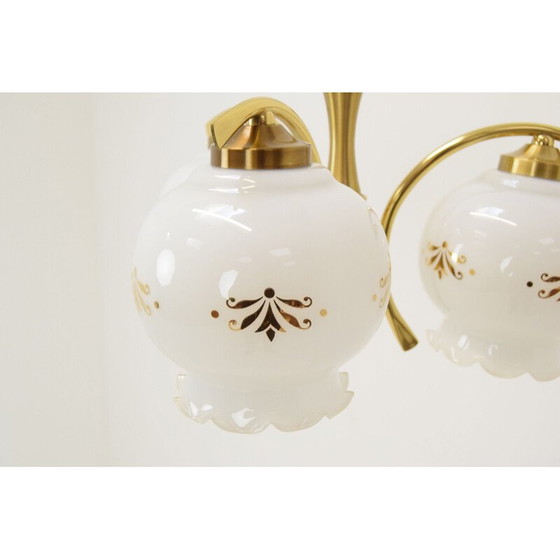 Image 1 of Lustre vintage en verre et laiton, Tchécoslovaquie 1990