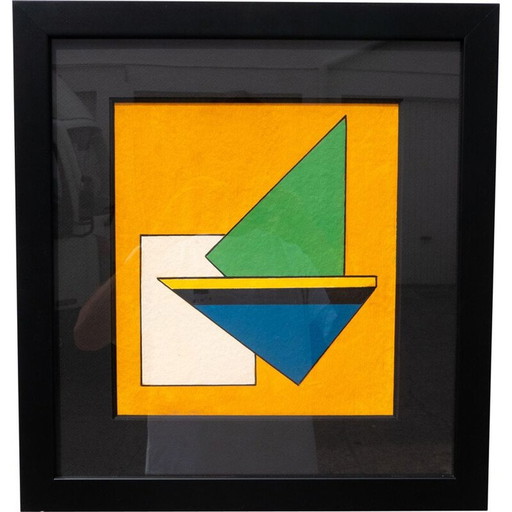 Peinture gouache vintage de Guy Vandenbranden, Belgique 1996