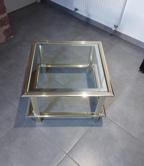 Image 1 of Table Basse Vintage 1960/1970 Chrome Et Doré - Maison Lancel