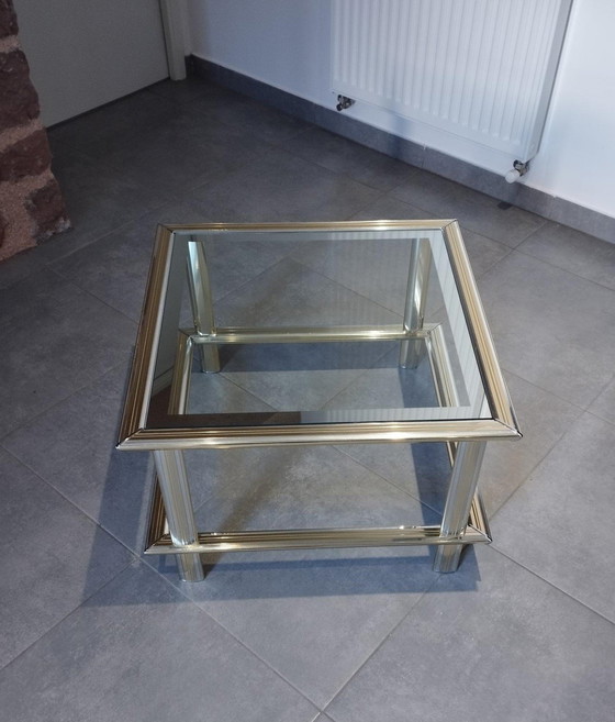 Image 1 of Table Basse Vintage 1960/1970 Chrome Et Doré - Maison Lancel