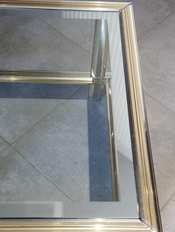 Image 1 of Table Basse Vintage 1960/1970 Chrome Et Doré - Maison Lancel