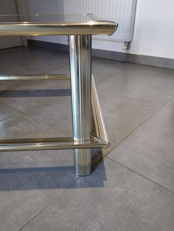 Image 1 of Table Basse Vintage 1960/1970 Chrome Et Doré - Maison Lancel