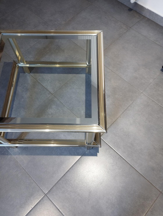 Image 1 of Table Basse Vintage 1960/1970 Chrome Et Doré - Maison Lancel
