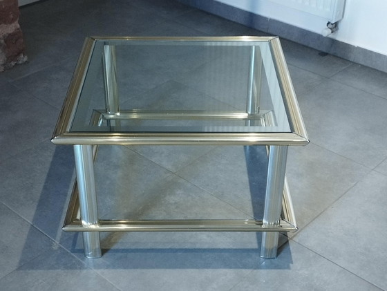Image 1 of Table Basse Vintage 1960/1970 Chrome Et Doré - Maison Lancel