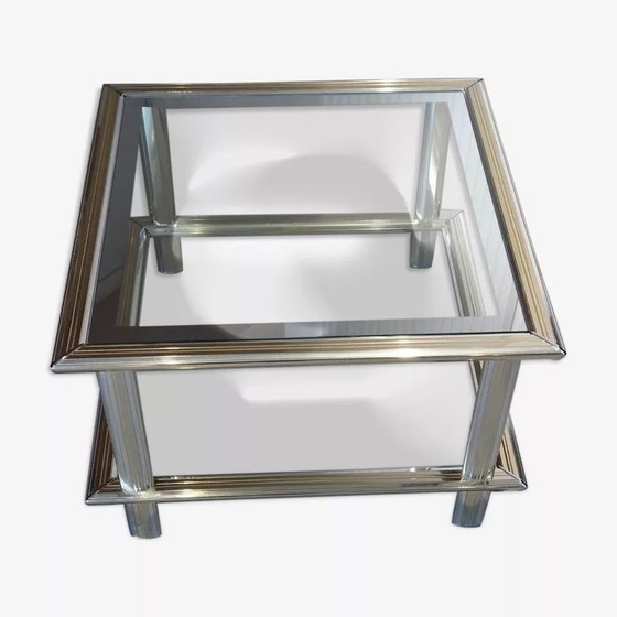 Image 1 of Table Basse Vintage 1960/1970 Chrome Et Doré - Maison Lancel