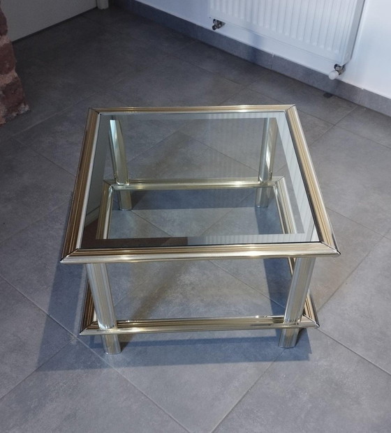 Image 1 of Table Basse Vintage 1960/1970 Chrome Et Doré - Maison Lancel