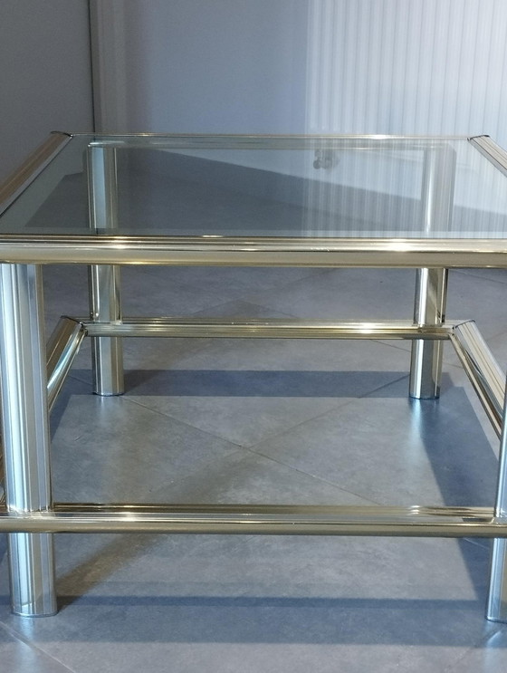 Image 1 of Table Basse Vintage 1960/1970 Chrome Et Doré - Maison Lancel