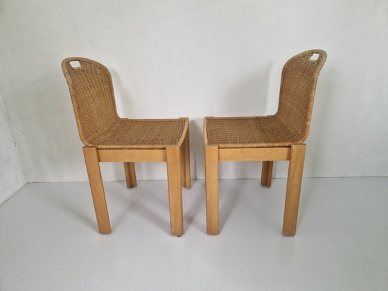 Image 1 of Chaises vintage en bois et en rotin, 1970S, lot de 2
