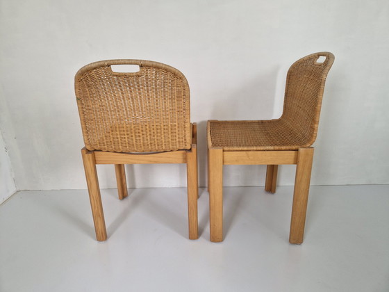 Image 1 of Chaises vintage en bois et en rotin, 1970S, lot de 2
