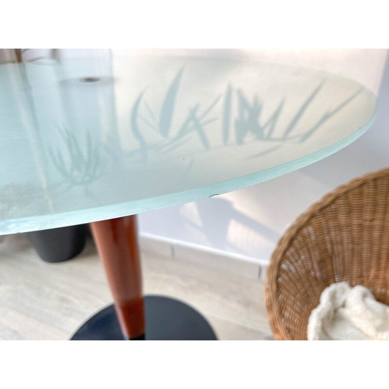 Image 1 of Table ronde vintage à champignon en bois et verre, 1970