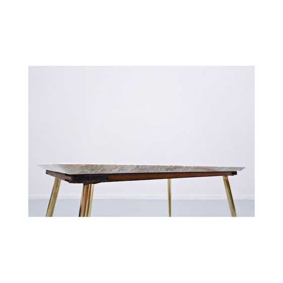 Image 1 of Table d'appoint vintage en mable et laiton, italien, années 1960