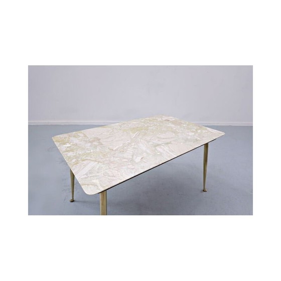 Image 1 of Table d'appoint vintage en mable et laiton, italien, années 1960