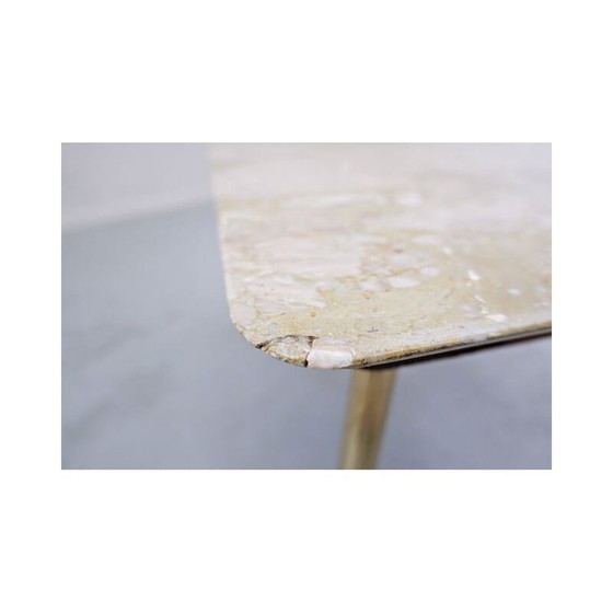 Image 1 of Table d'appoint vintage en mable et laiton, italien, années 1960