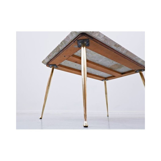 Image 1 of Table d'appoint vintage en mable et laiton, italien, années 1960