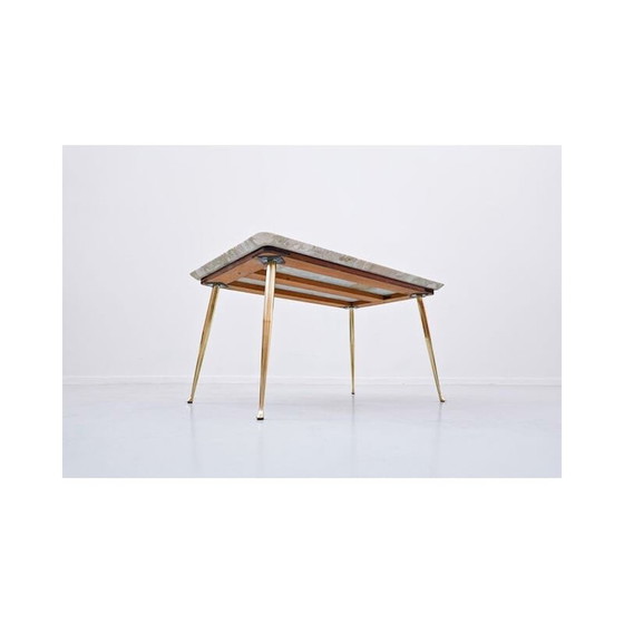 Image 1 of Table d'appoint vintage en mable et laiton, italien, années 1960