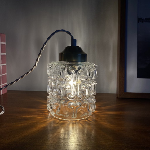 Lampe Suspension Baladeuse Tulipe Ancienne En Verre Transparent Griffe De Suspension En Laiton Rénové