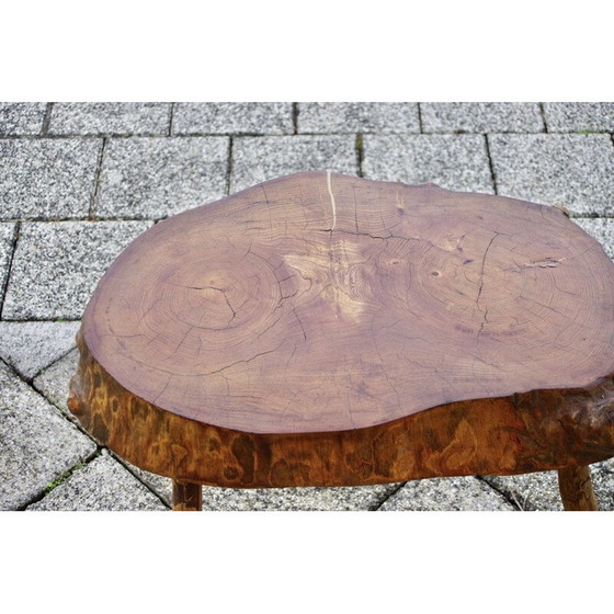 Image 1 of Table d'appoint vintage en bois massif de style brutaliste, 1960