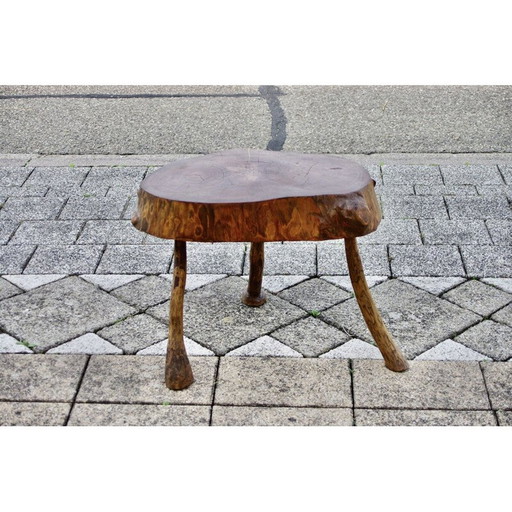 Table d'appoint vintage en bois massif de style brutaliste, 1960