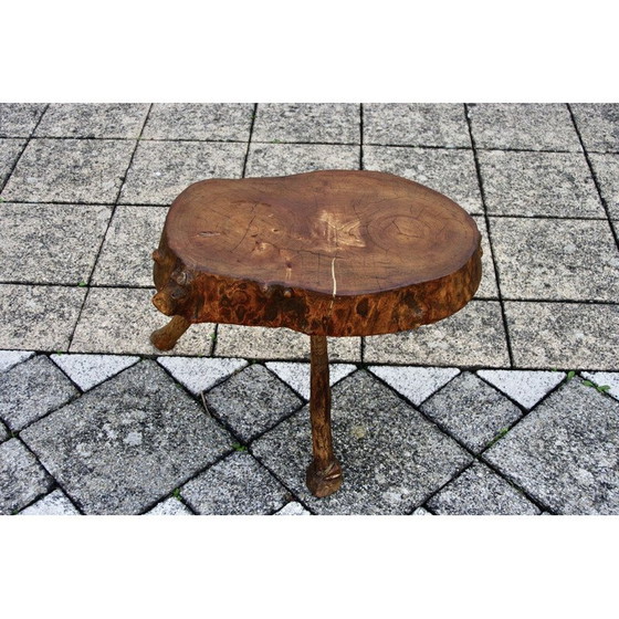 Image 1 of Table d'appoint vintage en bois massif de style brutaliste, 1960