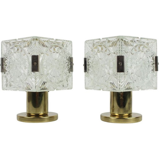 Paire de lampes vintage en métal et verre par Kamenický Šenov pour Preciosa, Tchécoslovaquie 1970