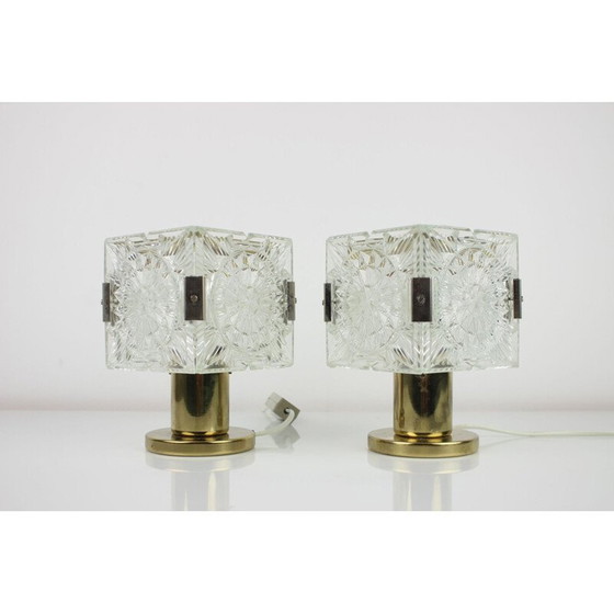Image 1 of Paire de lampes vintage en métal et verre par Kamenický Šenov pour Preciosa, Tchécoslovaquie 1970