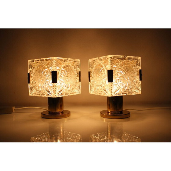 Image 1 of Paire de lampes vintage en métal et verre par Kamenický Šenov pour Preciosa, Tchécoslovaquie 1970