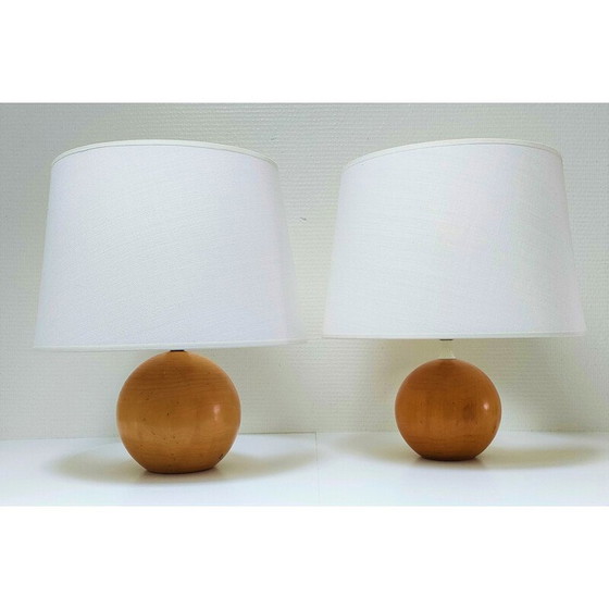 Image 1 of Paire de lampes boules en bois massif vintage par Imt, Italie 1980-1990