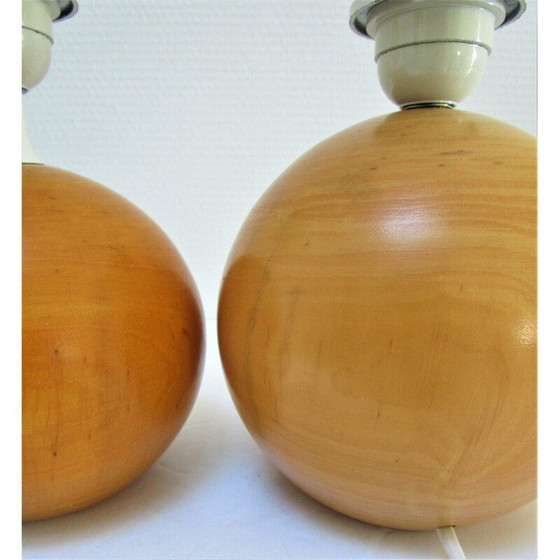 Image 1 of Paire de lampes boules en bois massif vintage par Imt, Italie 1980-1990