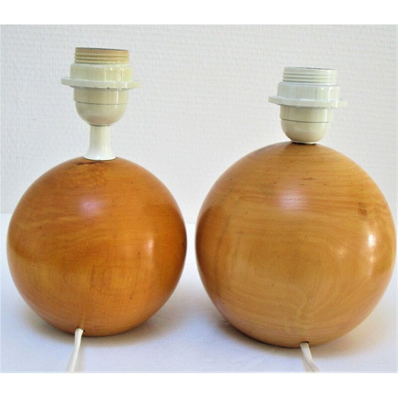Image 1 of Paire de lampes boules en bois massif vintage par Imt, Italie 1980-1990