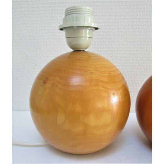 Image 1 of Paire de lampes boules en bois massif vintage par Imt, Italie 1980-1990