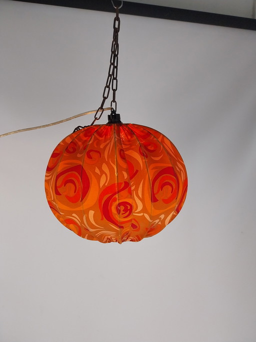 1 X Lampe suspendue en tissu orange des années 1970, 35 cm de diamètre