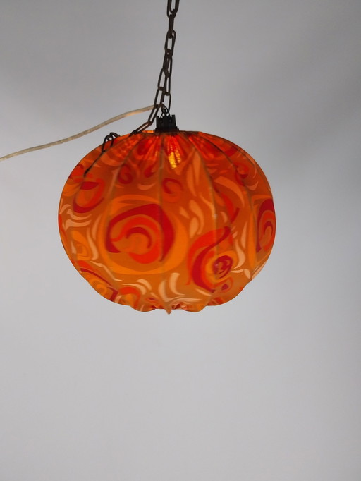 1 X Lampe suspendue en tissu orange des années 1970, 35 cm de diamètre