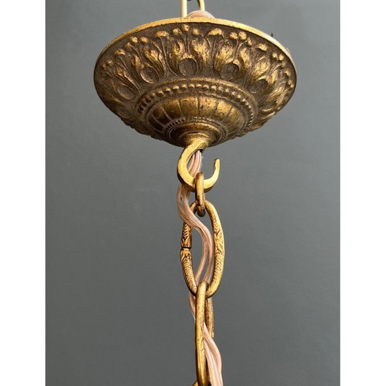 Image 1 of Lustre montgolfière vintage en bronze et cristal, France 1940