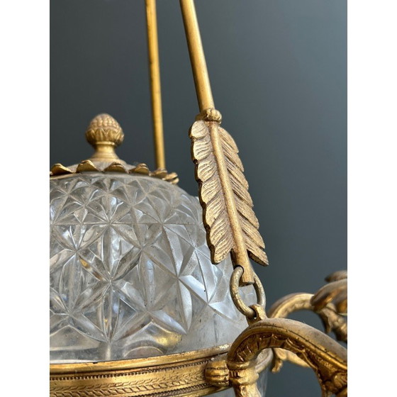 Image 1 of Lustre montgolfière vintage en bronze et cristal, France 1940
