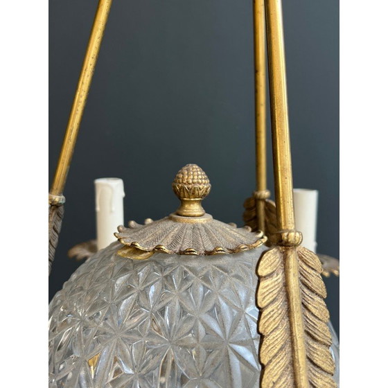 Image 1 of Lustre montgolfière vintage en bronze et cristal, France 1940