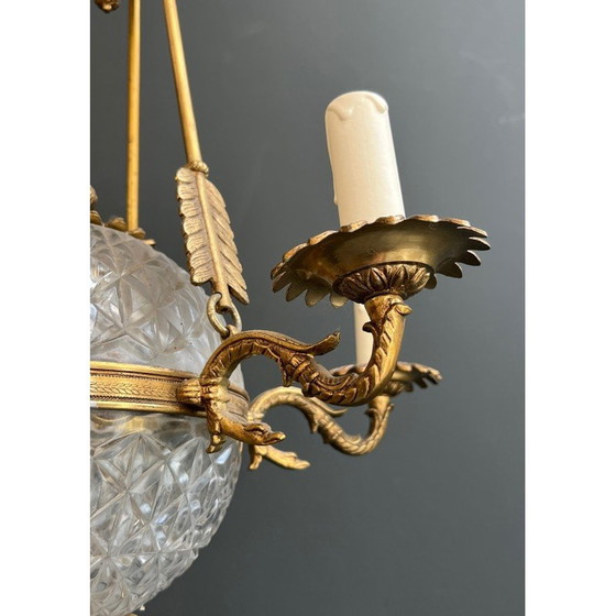 Image 1 of Lustre montgolfière vintage en bronze et cristal, France 1940