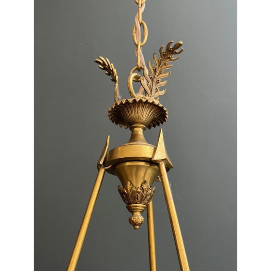 Image 1 of Lustre montgolfière vintage en bronze et cristal, France 1940