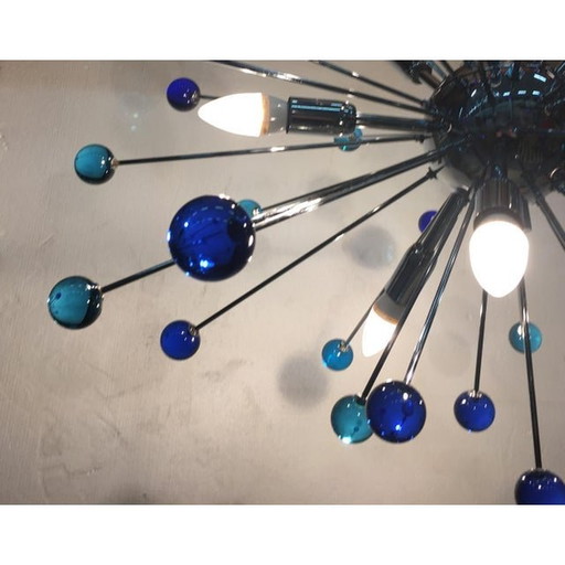 2020S Lustre en verre de Murano Sputnik bleu italien fait à la main