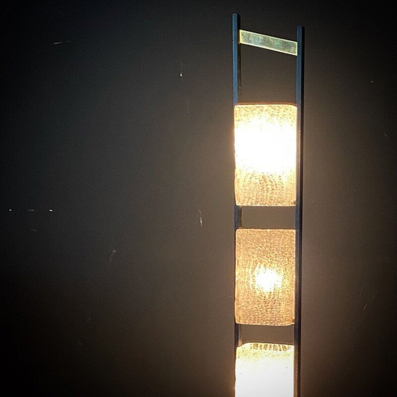 Image 1 of Lampadaire vintage en métal avec 4 abat-jours en verre par Maison Arlus, 1950