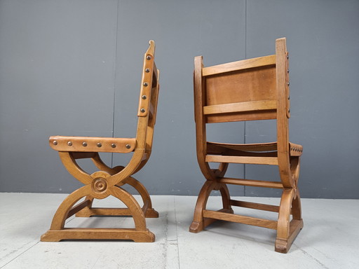 Chaises de salle à manger espagnoles en cuir, 1960S