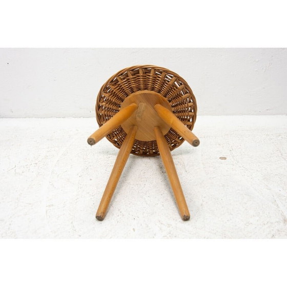 Image 1 of Tabouret en rotin du milieu du siècle par Jan Kalous pour Úluv, Tchécoslovaquie années 1960