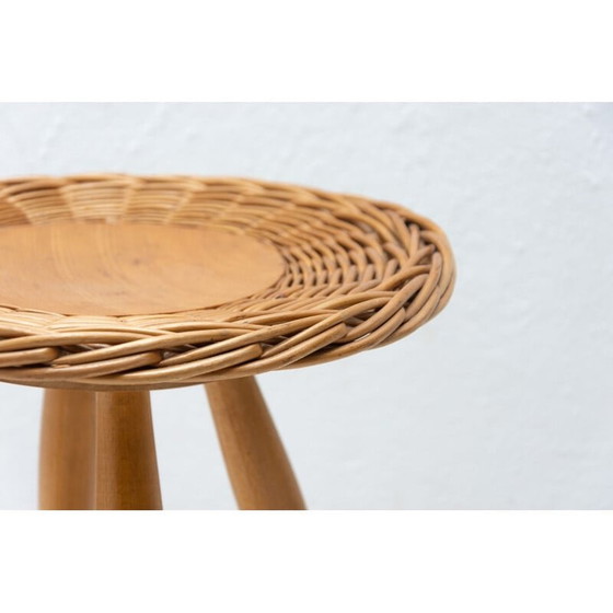 Image 1 of Tabouret en rotin du milieu du siècle par Jan Kalous pour Úluv, Tchécoslovaquie années 1960