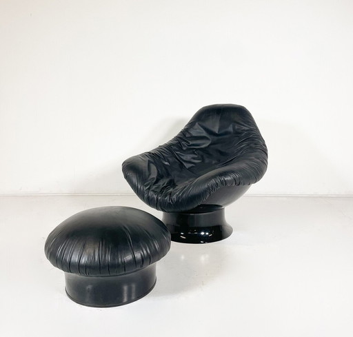 Chaise longue et ottomane Rodica de Mario Brunu pour Confort Italie, 1970S - cuir d'origine