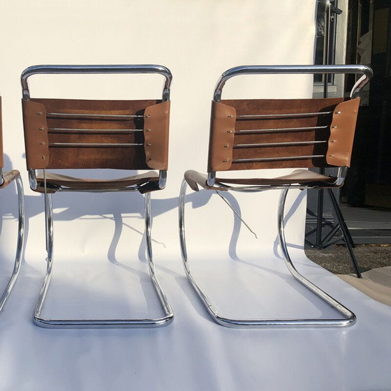 Image 1 of Ensemble de 4 chaises de salle à manger Art déco chromées milieu de siècle par Mies van der Rohe MR10, 1960s