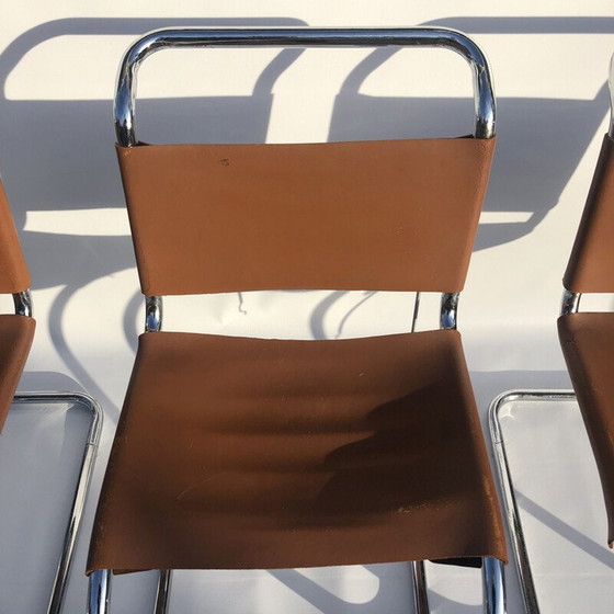 Image 1 of Ensemble de 4 chaises de salle à manger Art déco chromées milieu de siècle par Mies van der Rohe MR10, 1960s