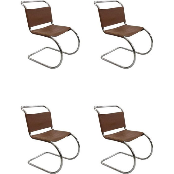 Image 1 of Ensemble de 4 chaises de salle à manger Art déco chromées milieu de siècle par Mies van der Rohe MR10, 1960s