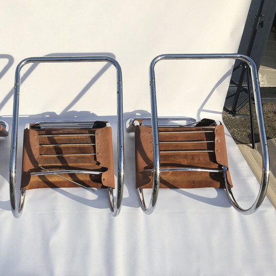 Image 1 of Ensemble de 4 chaises de salle à manger Art déco chromées milieu de siècle par Mies van der Rohe MR10, 1960s